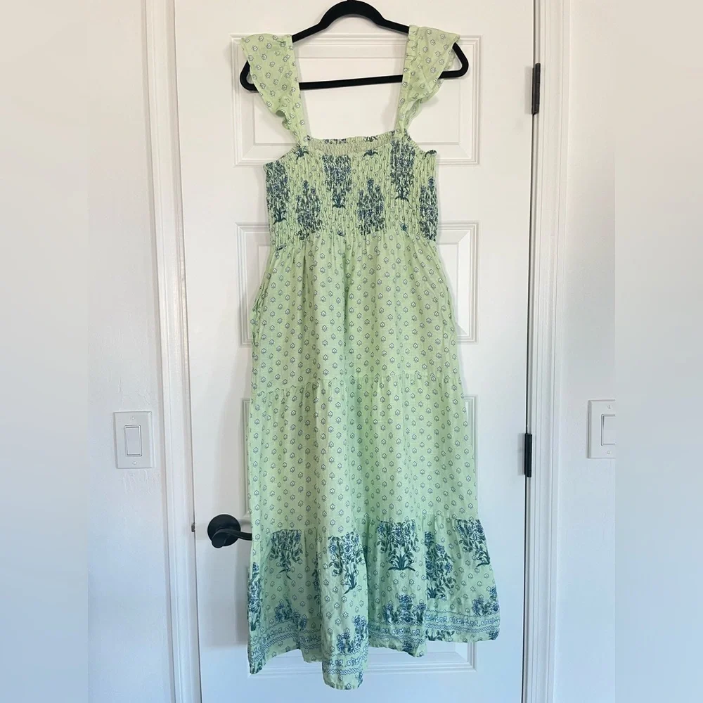 Roller Rabbit Cotton Midi Floral Smocked Waist Tank Dress - Picture 2 of 10